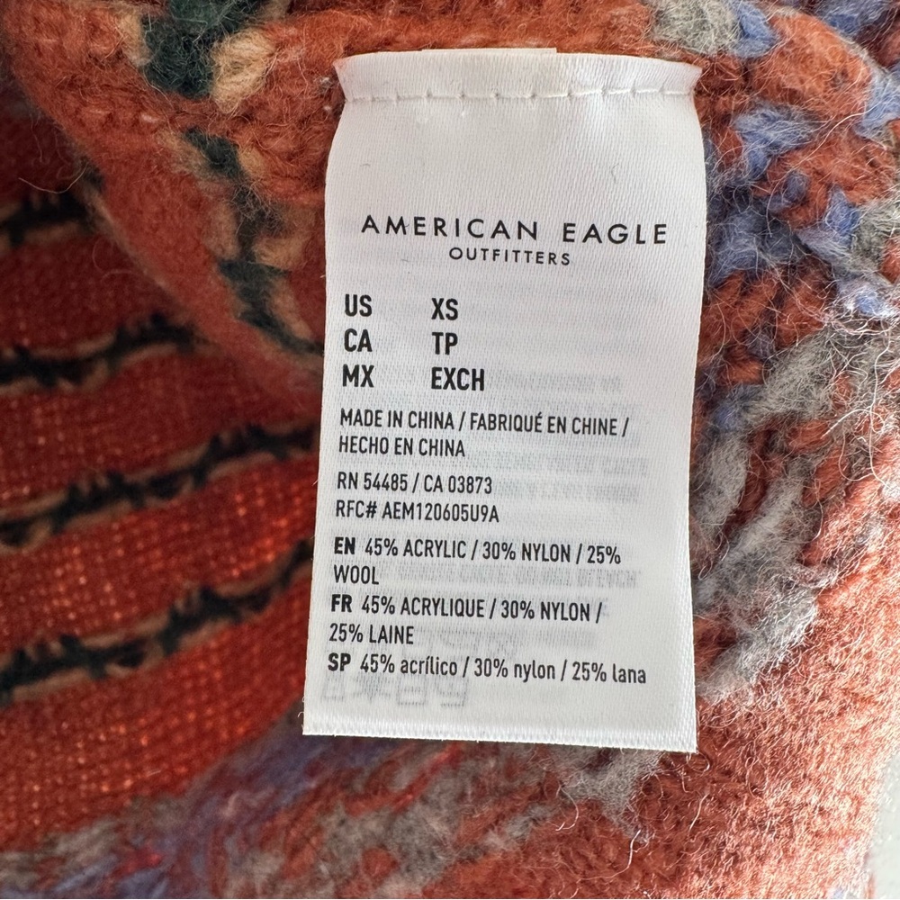 American Eagle Outfitters Orange Patterned Turtleneck Sweater XS - Picture 4 of 5